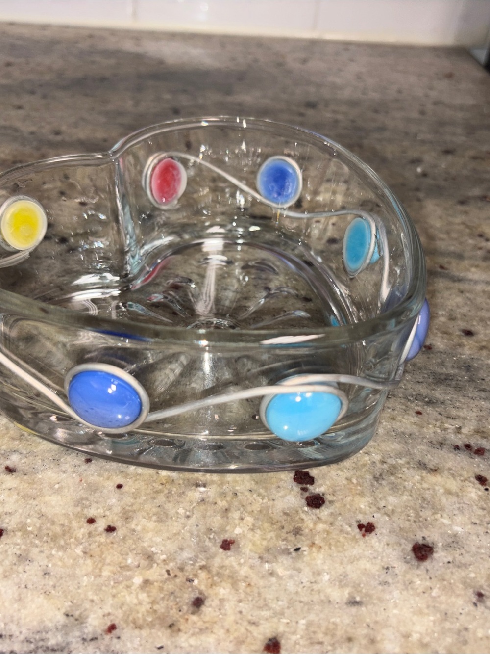 Heart Glass Decorative Dish with Multicolor Accent Dots